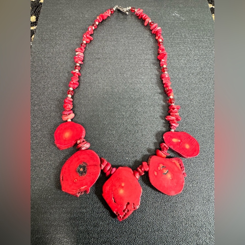 Handmade Natural Red Coral Beaded Necklace